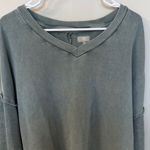 Women's True Craft V-Neck Terry Cloth sleeve Sweatshirt in blue green color